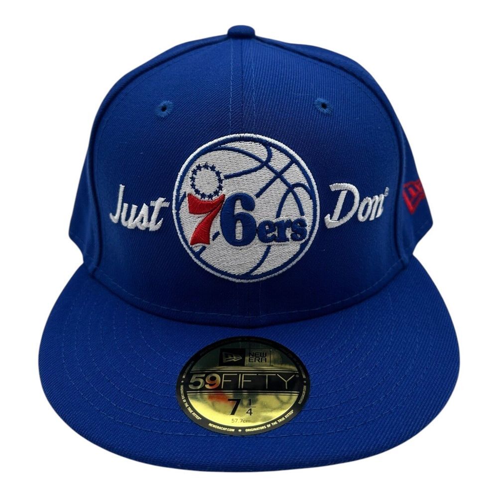 New Era X Just Don Philadelphia 76ers Hat Cap Size 7 1/4 Blue 59Fifty Fitted NBA